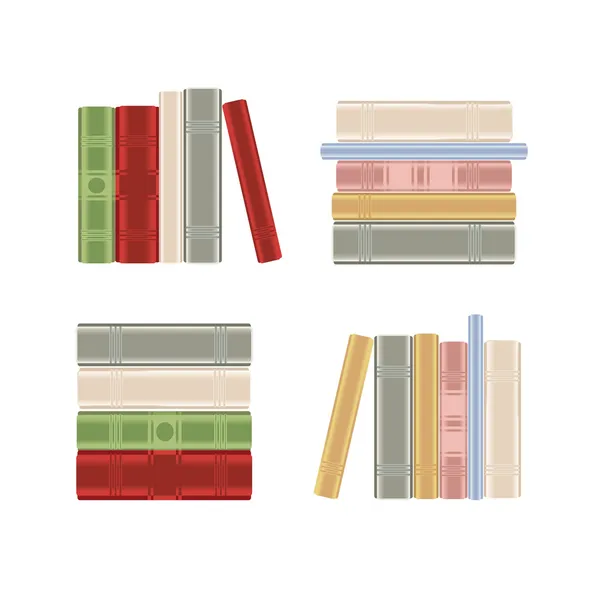 Conjunto de libros en un estante de libros rastered — Vector de stock