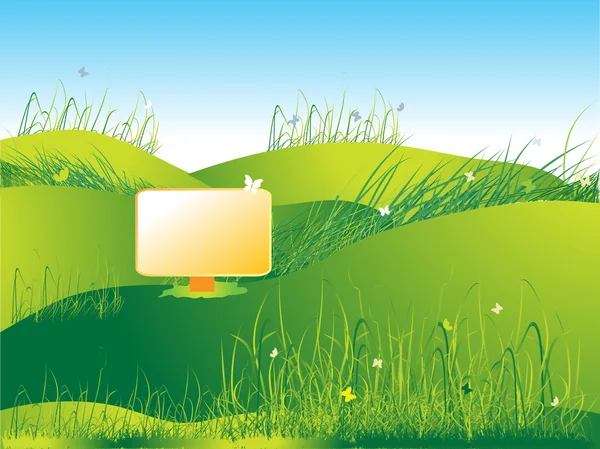 Prairie verte, été, herbe et papillons — Image vectorielle