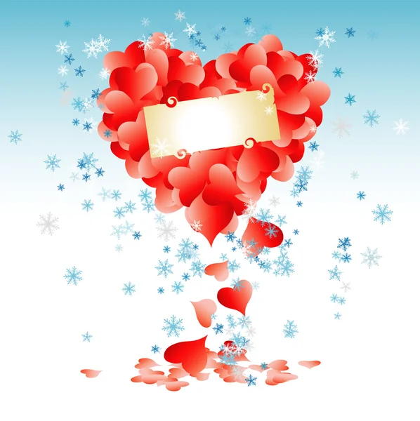 Forma de corazón hecha de hojas con tarjeta para su texto, San Valentín — Vector de stock