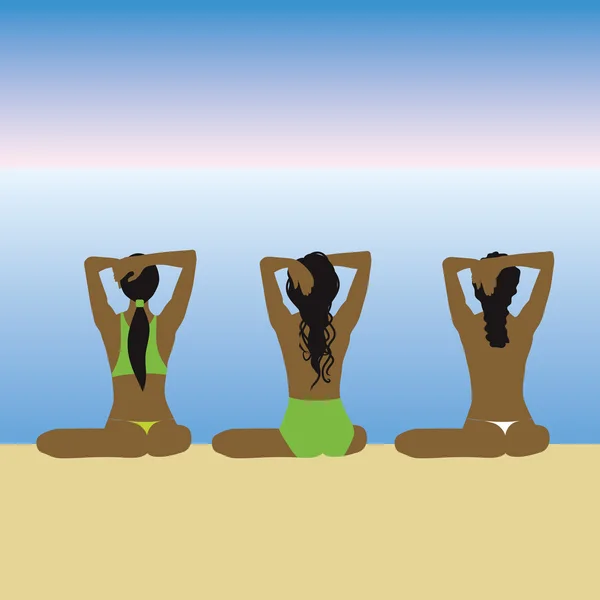 Femmes sur la mer, aube — Image vectorielle
