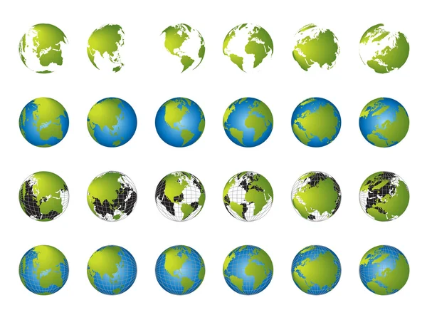 Mappa del mondo, serie di globi 3D — Vettoriale Stock