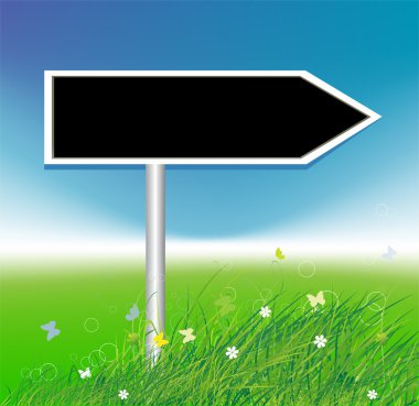 Arrow on green field background, place for your text clipart