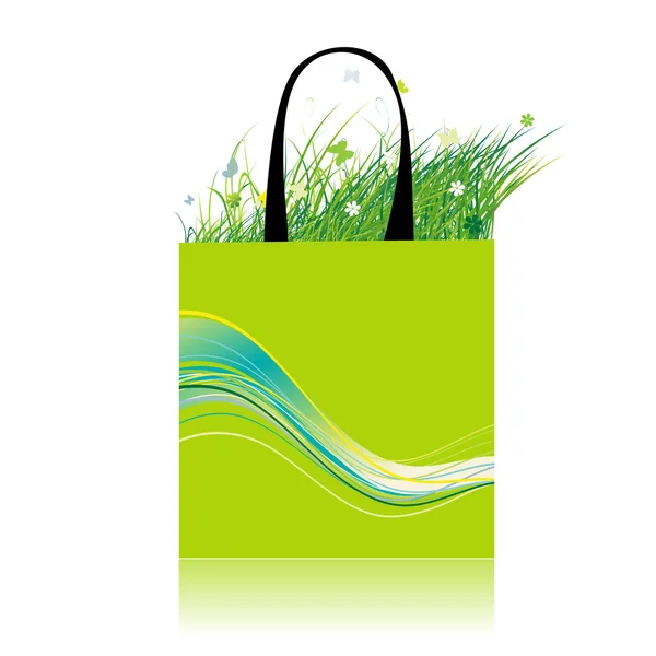 Zielona trawa w torbie, ekologia — Wektor stockowy