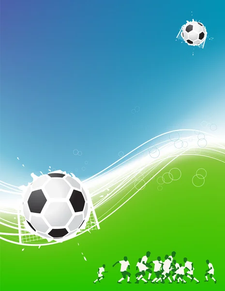 Fondo de fútbol para su diseño. Jugadores en el campo, pelota de fútbol — Vector de stock