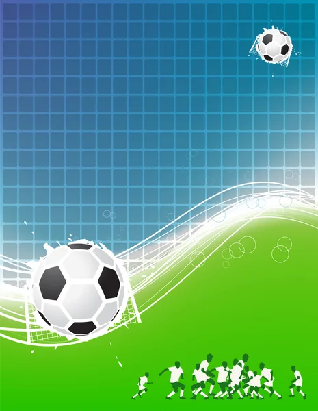 Fond de football pour votre conception. Joueurs sur le terrain, ballon de football — Image vectorielle