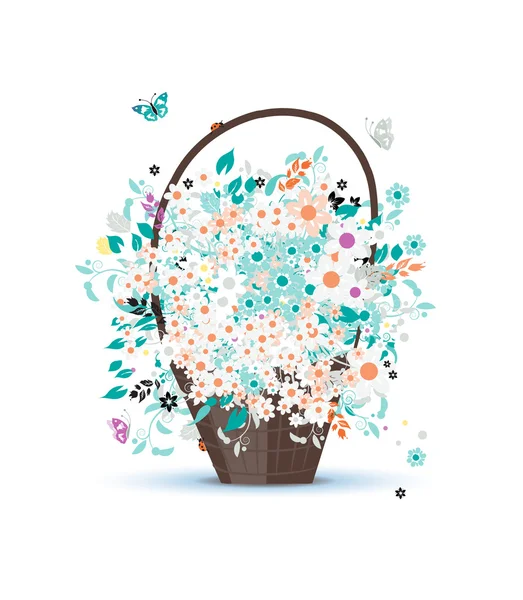 Basket with flowers for your design — Stock Vector