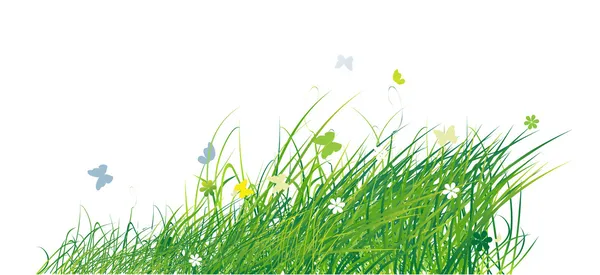 Zelené pole s motýly, letní zázemí — Stockový vektor