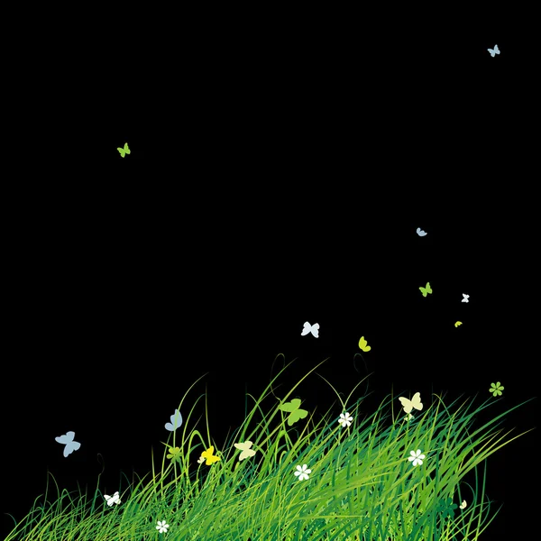 Grüne Wiese mit Schmetterlingen, Sommer Hintergrund — Stockvektor