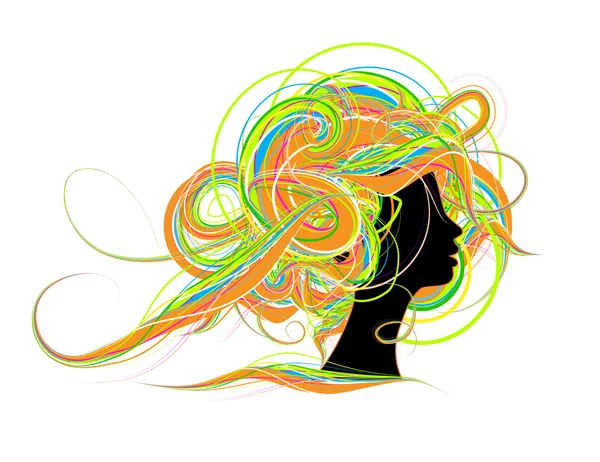 Silhueta cabeça de mulher, design de penteado —  Vetores de Stock