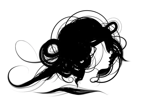 Silhueta cabeça de mulher, design de penteado — Vetor de Stock