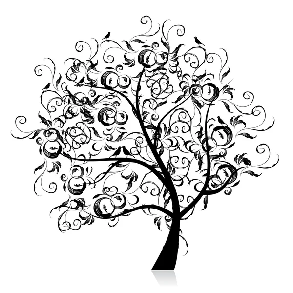美丽的艺术树，黑色的轮廓 — 图库矢量图片