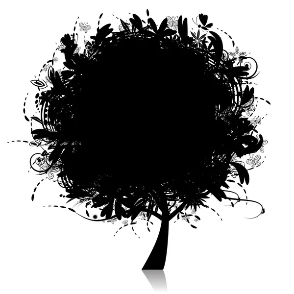 Blommig träd silhouette svart — Stock vektor
