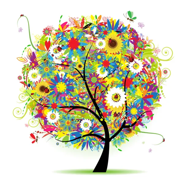 Цветочные деревья красивые, лето — стоковый вектор