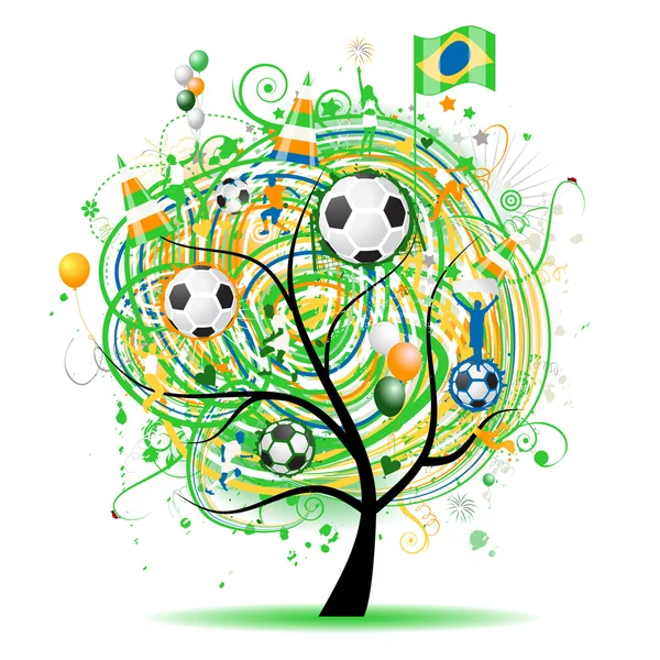 Árbol de fútbol diseño, bandera brasileña — Archivo Imágenes Vectoriales