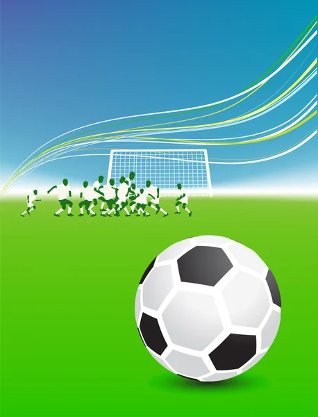 Jugadores de fútbol en el campo, pelota de fútbol — Vector de stock
