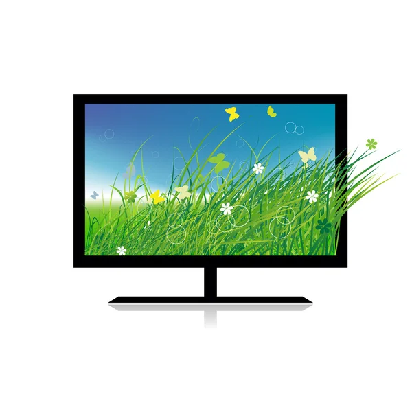 Summer meadow on monitor tv — Stock Vector