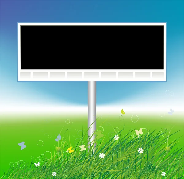 Billboard on green field background, place for your text — Stock Vector