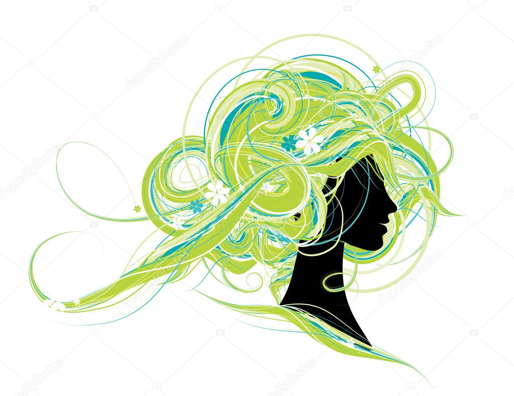Woman head silhouette, hairstyle design