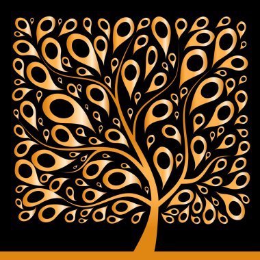 Golden tree beautiful, square shape clipart