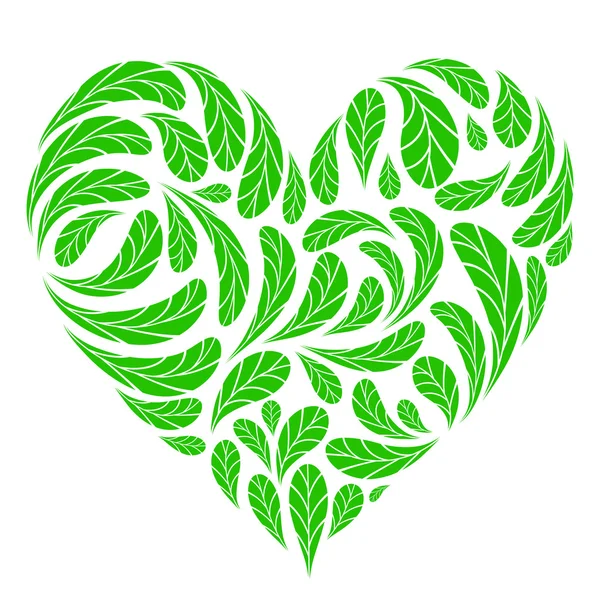 あなたのデザインの緑のハート形を葉します。 — ストックベクタ