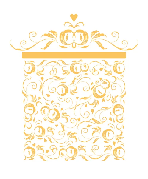 Golden gift box stylized, floral ornament design — Stock Vector