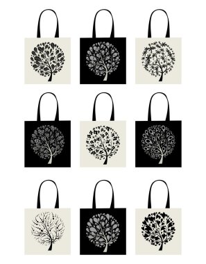 Shopping bag collection, art tree design clipart