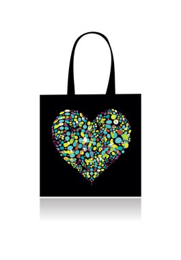 Shopping bag design, floral heart shape clipart