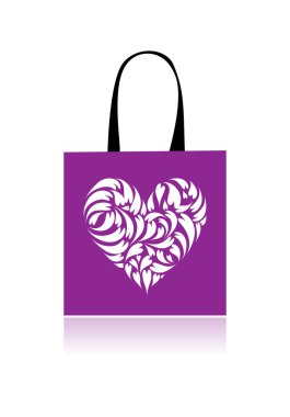 Shopping bag design, floral heart shape clipart