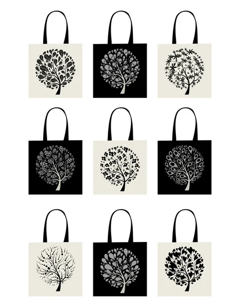 Collezione shopping bag, design albero d'arte — Vettoriale Stock