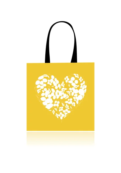 Design de saco de compras, forma de coração floral — Vetor de Stock