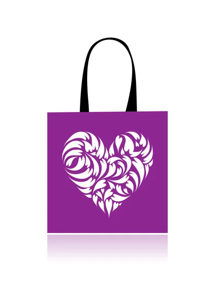 Alışveriş torbası tasarım, çiçek kalp şekli — Stok Vektör