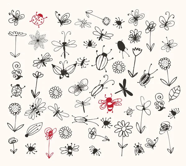 Colección de bocetos de insectos para su diseño — Archivo Imágenes Vectoriales
