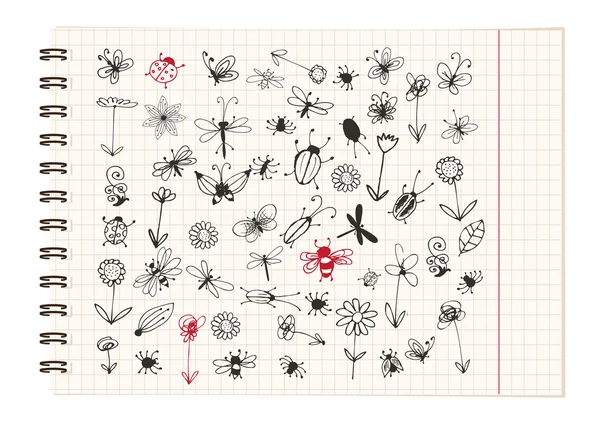 Sbírka hmyzu skica pro návrh — Stockový vektor