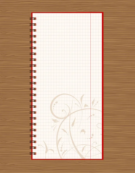 Notebook open page design on wooden background — Stock Vector