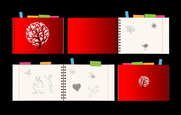 Diseño de cuaderno, portada y páginas abiertas — Vector de stock