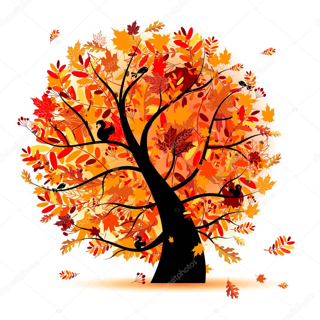Autumn maples tree with falling leaves. vector illustration. | CanStock