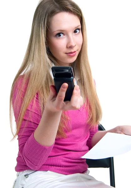 Smiling girl with cellular phone — Stock Photo, Image