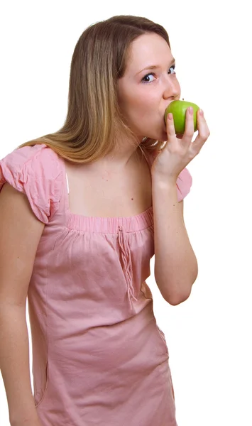 Дівчина з зеленим яблуком — стокове фото