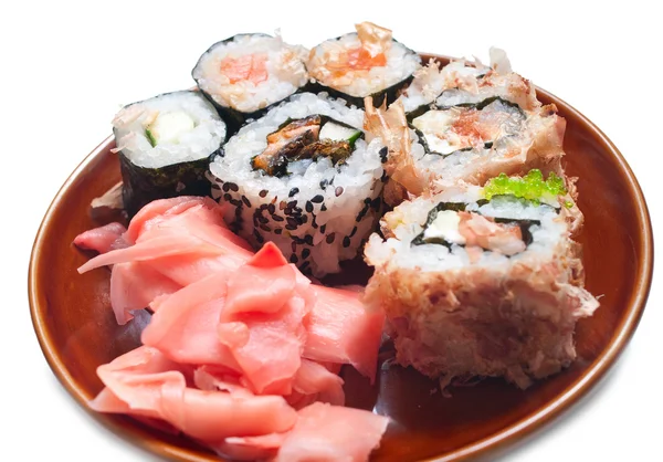 Rolls in plate on white — Stock Photo, Image