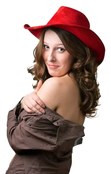 Mooi meisje met een rode hoed — Stockfoto