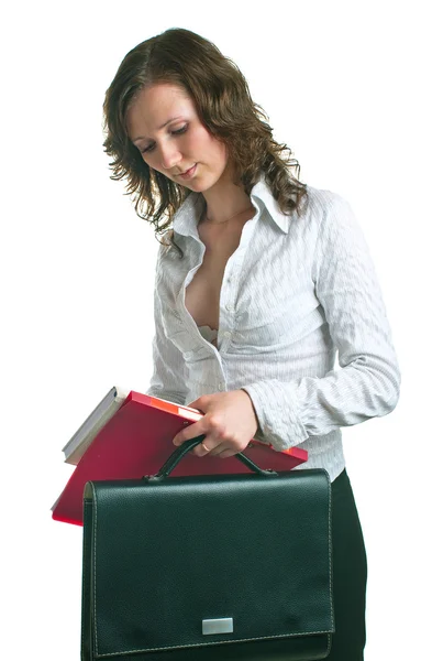 Mulheres em um terno de negócios com documentos — Fotografia de Stock