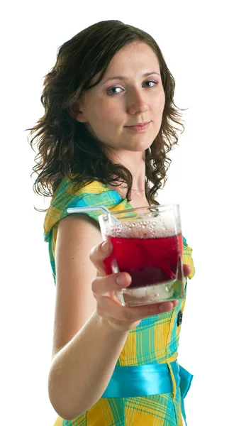 Dziewczyna ze szklanką koktajlową — Zdjęcie stockowe