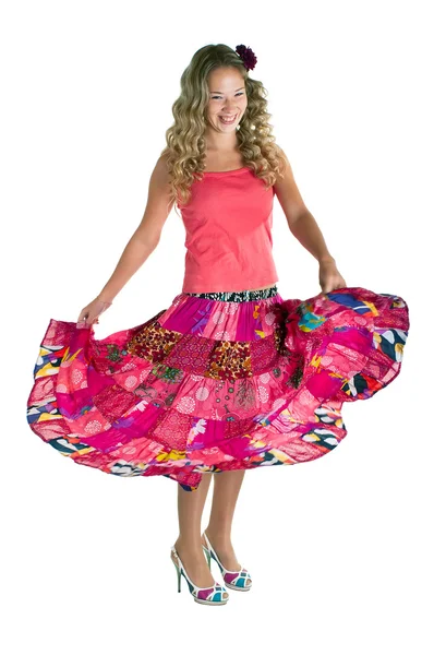 Taniec piękna dziewczyna w różowym — Zdjęcie stockowe