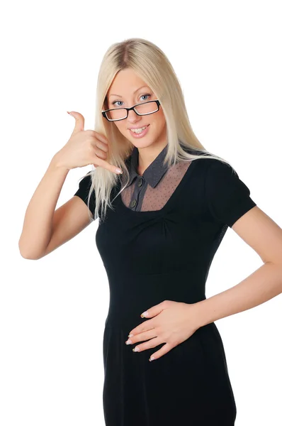 Young charming blonde in a dark dress — Stock Photo, Image