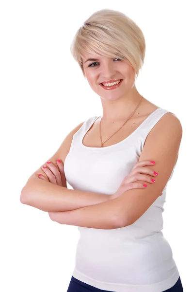 En charmig ung flicka i en vit t-shirt — Stockfoto