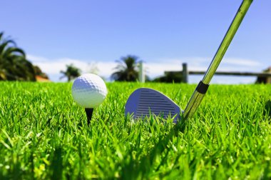 Golf ball on the green grass clipart