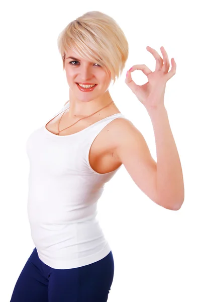 一个有魅力的年轻女孩，在白色 t 恤 — 图库照片