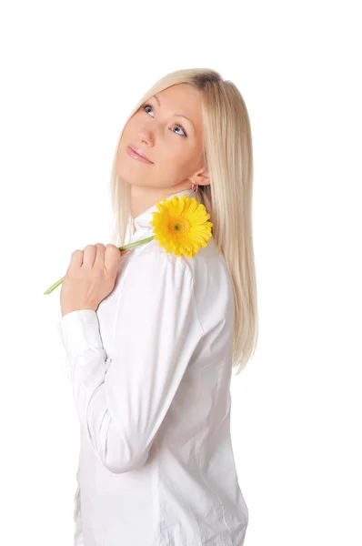 Young smiling blonde in a white shirt — Stock Photo, Image