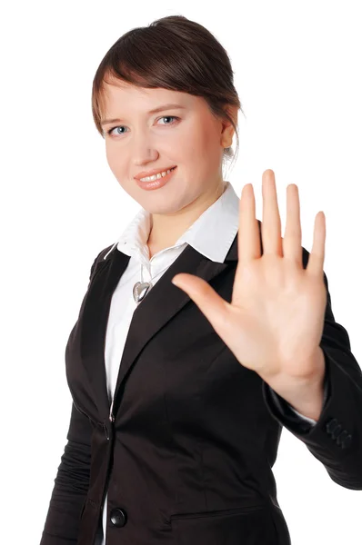 Charming young businesswoman in a dark business suit — Stock Photo, Image