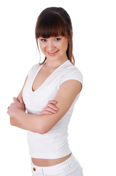 Ein charmantes junges Mädchen im weißen T-Shirt — Stockfoto